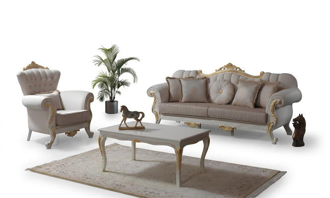 Garnitur Sofa Polstersofa Chesterfield Sofagarnitur Stoff Sofa Beige Sofas