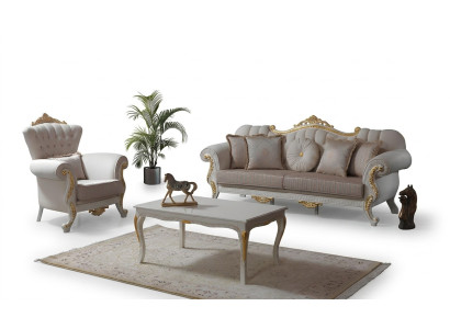 Garnitur Sofa Polstersofa Chesterfield Sofagarnitur Stoff Sofa Beige Sofas