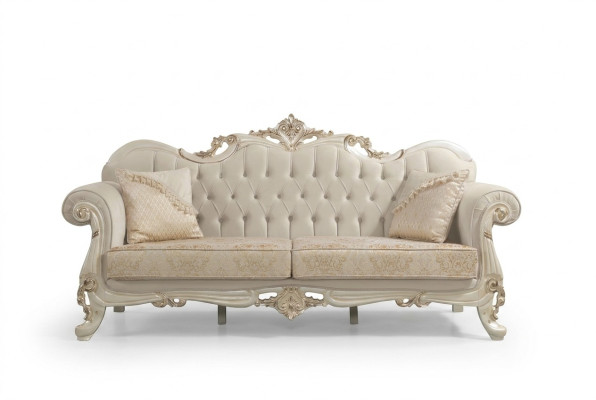 Dreisitzer Sofa 3 Sitz Stoffsofa Polstersofa Beige Stoff Chesterfield