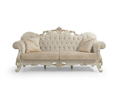 Dreisitzer Sofa 3 Sitz Stoffsofa Polstersofa Beige Stoff Chesterfield