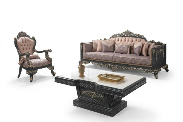 Luxus Komplette Couchgarnitur Sofagarnitur Stoffsofa Braun Polstersofa