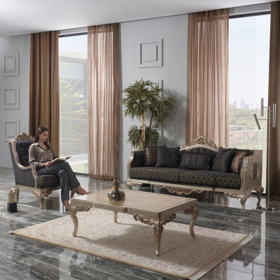 Wohnzimmer Sofagarnitur Polstersofa Sofa Chesterfield Set Grau Stoff