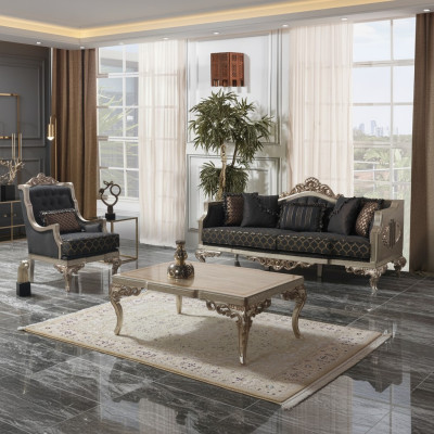 Wohnzimmer Sofagarnitur Polstersofa Sofa Chesterfield Set Grau Stoff