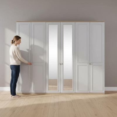 Schlafzimmerschrank Kleiderschrank Schrank Grau Holz Spiegel 6 Türen