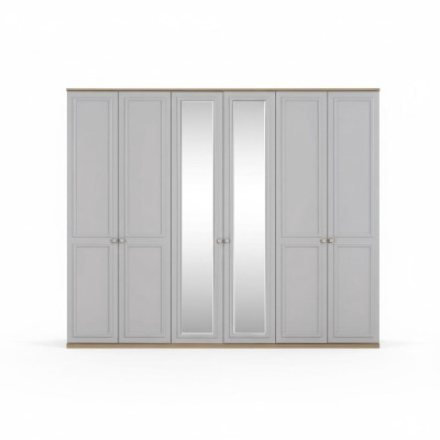 Schlafzimmerschrank Kleiderschrank Schrank Grau Holz Spiegel 6 Türen