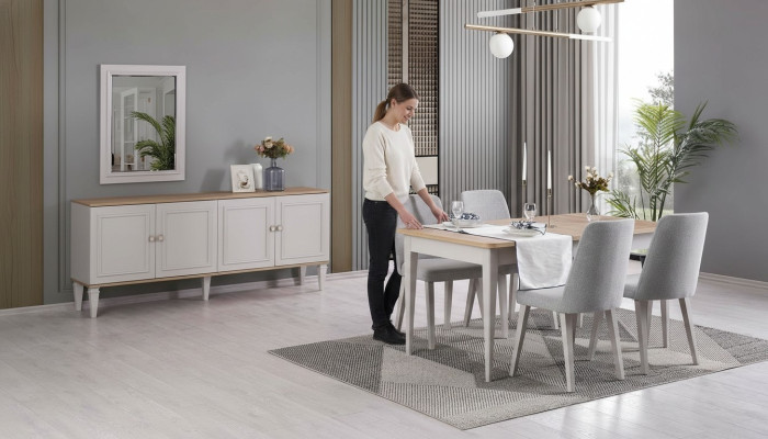 Esszimmermöbel Essgruppe Esszimmer Esstisch Stühle Holz Grau Set 9tlg