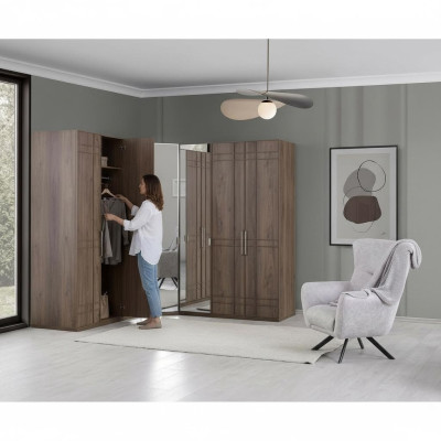 Eckschrank Kleiderschrank Schrank Braun Holz Spiegel 7 Türen Groß