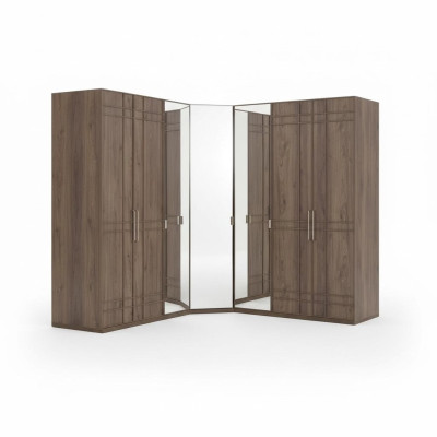 Eckschrank Kleiderschrank Schrank Braun Holz Spiegel 7 Türen Groß
