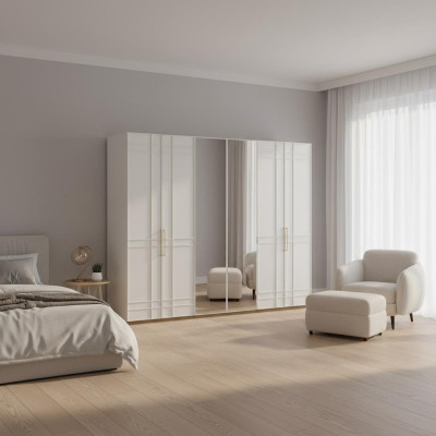 Schränke Kleiderschränke Kleiderschrank Weiß Holz Spiegel 6 Türen Neu 
