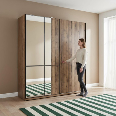 Design Kleiderschränke Kleiderschrank Schränke Braun Holz Spiegel Neu
