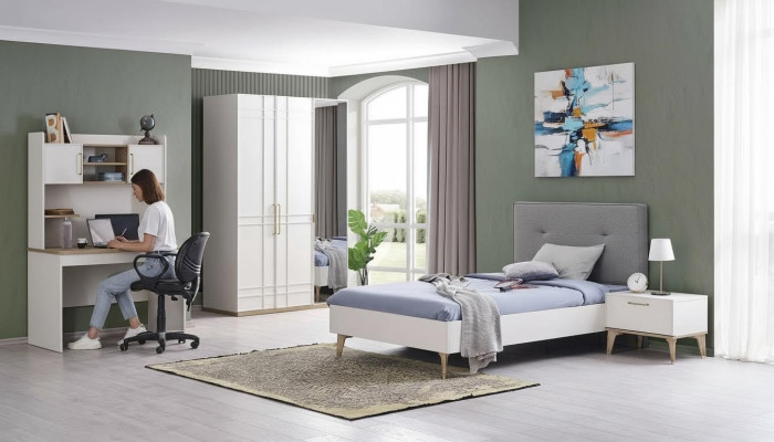 Garnitur Kinderzimmer Kinderbett Jugendbett Bett Set 4tlg Weiß Holz