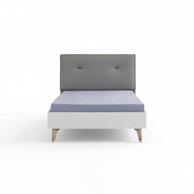 Kinderbett Bett 100 cm Jugendbett Holz Grau Kinderzimmer Stoff Modern