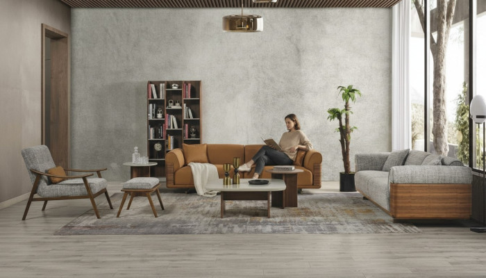 Polstersofa Couchgarnitur Sofagarnitur Komplette Braun Stoff Stoffsofa