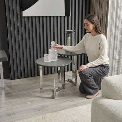 Gruppe Beistelltisch Tisch Couchtisch Wohnzimmer Edelstahl Silber Set