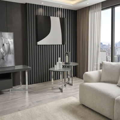 Gruppe Beistelltisch Tisch Couchtisch Wohnzimmer Edelstahl Silber Set