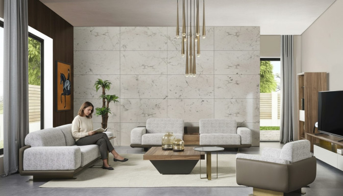 Gruppe Couchen Komplette Polstersofa Grau Stoffsofa Sofagarnitur 3tlg