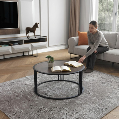 Wohnzimmer Couchtisch Beistelltisch Tisch Edelstahl Möbel Schwarz Rund