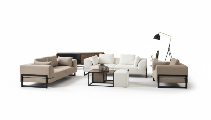 Sofagarnitur Komplette Polstersofa Couchgarnitur Grau Stoff Stoffsofa