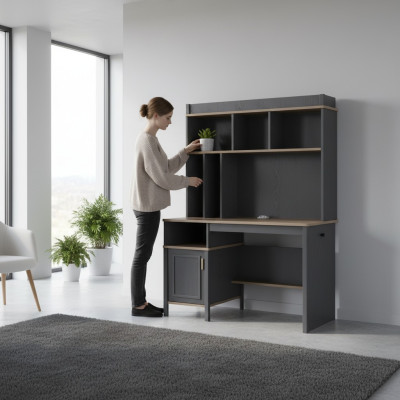 Schreibtisch Regale Bürotisch Computertisch Holz Grau Kinderzimmer