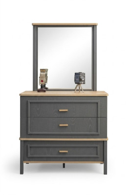 Garnitur Kommode mit Spiegel Holz Schlafzimmer Grau Set Konsolentisch