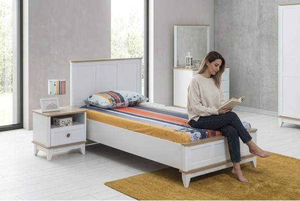 Garnitur Kinderzimmer Weiß Kinderbett Nachttisch Bett Set 2tlg Holz