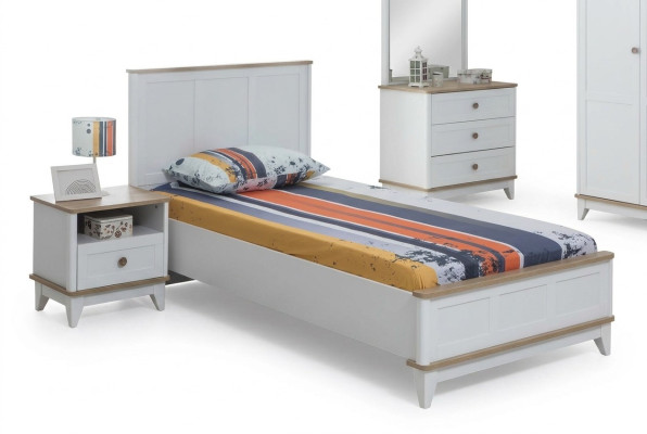 Garnitur Kinderzimmer Weiß Kinderbett Nachttisch Bett Set 2tlg Holz