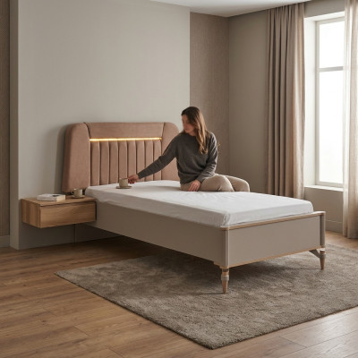 Kinderbett Bettrahmen Bett Kinderzimmer Bettgestelle Rosa Stoff LED