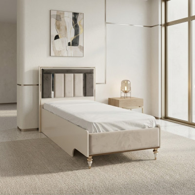 Kinderbett Bettrahmen Bett 120cm Kinderzimmer Bettgestelle Beige Stoff