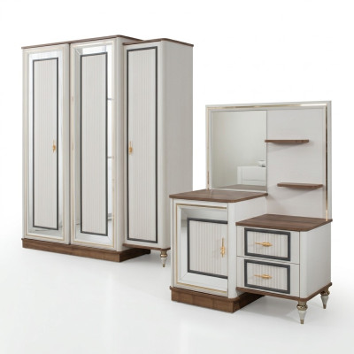 Schminktisch Garnitur mit Spiegel Holz Schlafzimmer Beige Konsole Set
