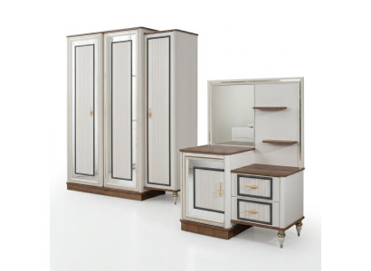 Schminktisch Garnitur mit Spiegel Holz Schlafzimmer Beige Konsole Set