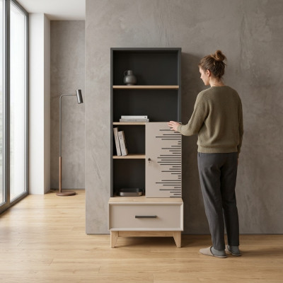 Bücherregal Schrank Kinderzimmer Regal Holz Holzschrank Grau Büro
