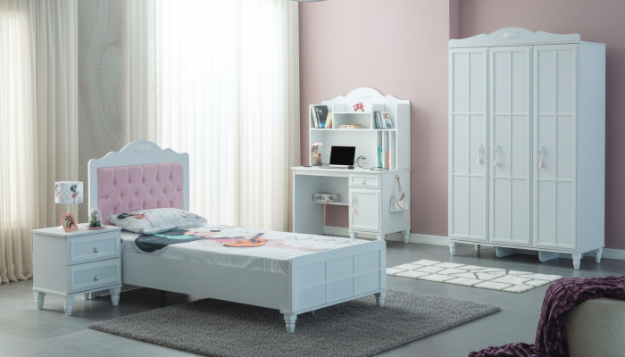 Weiß Gruppe Kinderbett Kindermöbel Kinderzimmer Bett Holz Set 4tlg