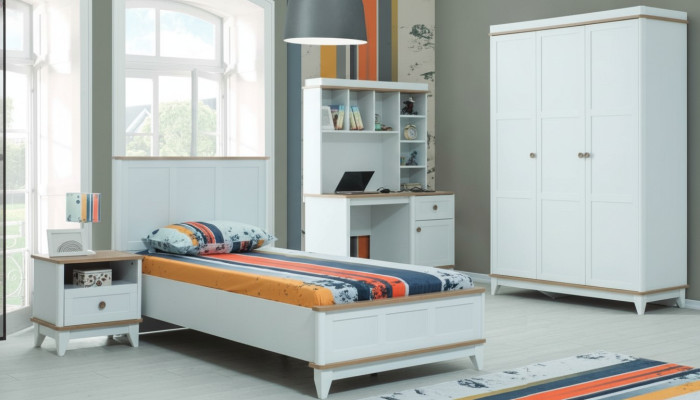Komplette Jugenbett Kindermöbel Kinderbett Weiß Holz Set 4tlg Modern