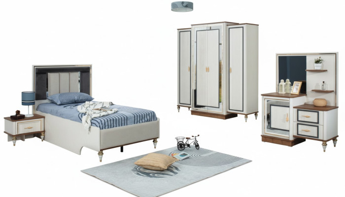 Schlafzimmer Sets Jugenbett Kinderbett Weiß Holz Set 5tlg Bett Modern