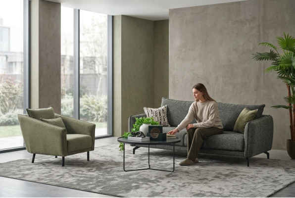 Wohnzimmer Garnitur Sofagarnitur Dreisitzer Sessel Grau Stoffsofa Set 3+1 Sitzer