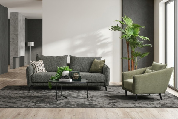 Wohnzimmer Garnitur Sofagarnitur Dreisitzer Sessel Grau Stoffsofa Set 3+1 Sitzer