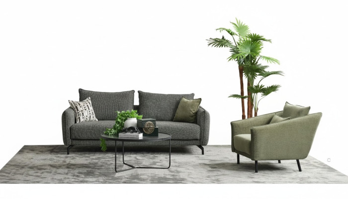 Wohnzimmer Garnitur Sofagarnitur Dreisitzer Sessel Grau Stoffsofa Set 3+1 Sitzer