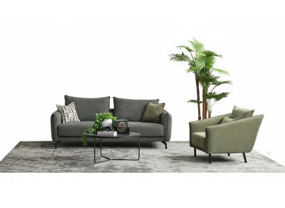 Wohnzimmer Garnitur Sofagarnitur Dreisitzer Sessel Grau Stoffsofa Set 3+1 Sitzer