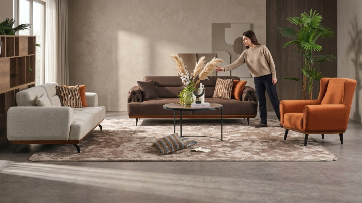 Couchgarnitur Dreisitzer Sessel Sofa Stoff 4tlg Stoffsofa Mehrfarbig 3+3+1+1