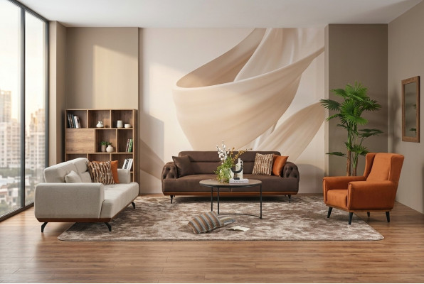 Couchgarnitur Dreisitzer Sessel Sofa Stoff 4tlg Stoffsofa Mehrfarbig 3+3+1+1