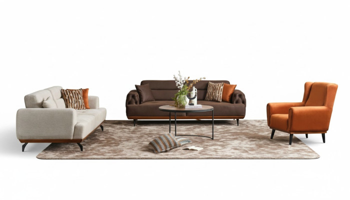 Couchgarnitur Dreisitzer Sessel Sofa Stoff 4tlg Stoffsofa Mehrfarbig 3+3+1+1