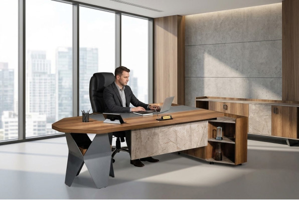Bürotisch Schreibtisch Eckschreibtisch Arbeitstisch Büro Holz Braun