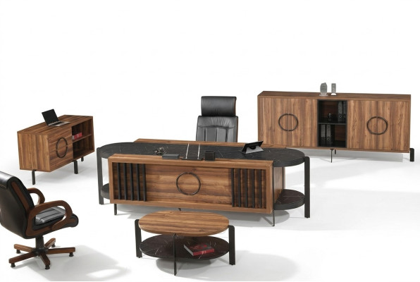 Luxus Komplette Büro Schreibtisch Bürotisch Set 4tlg Holz Braun Tisch
