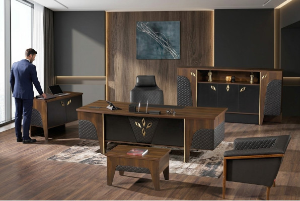 Büromöbel Komplettbüro Schreibtisch Büro Bürotisch Set 4tlg Holz Braun