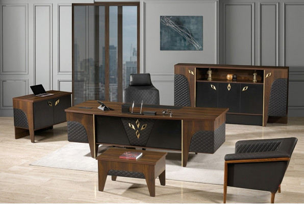 Büromöbel Komplettbüro Schreibtisch Büro Bürotisch Set 4tlg Holz Braun