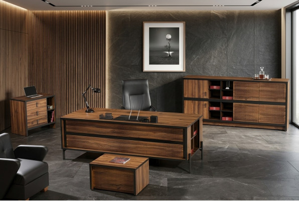 Büromöbel Komplettbüro Schreibtisch Büro Bürotisch Set 4tlg Holz Braun