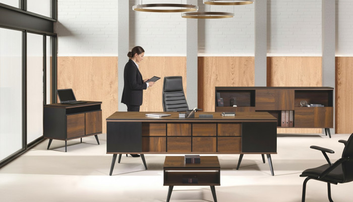 Schreibtisch Klassische Komplette Arbeitszimmermöbel 4tlg Holz Braun