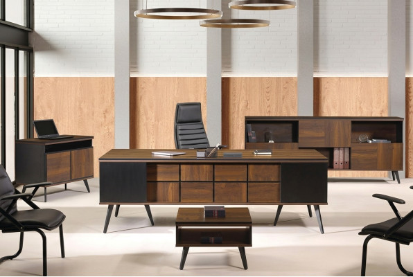 Schreibtisch Klassische Komplette Arbeitszimmermöbel 4tlg Holz Braun