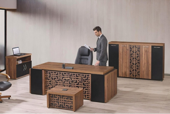 Arbeitszimmermöbel Büro Schreibtisch Bürotisch Set 4tlg Holz Braun