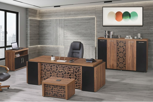 Arbeitszimmermöbel Büro Schreibtisch Bürotisch Set 4tlg Holz Braun
